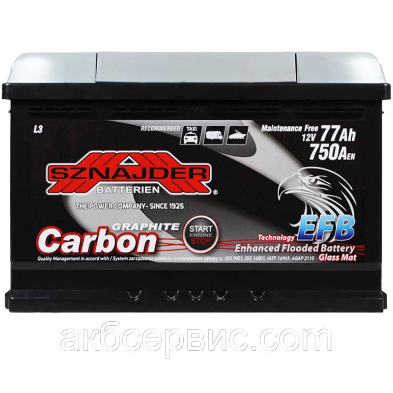 Акумулятор автомобільний SZNAJDER Carbon Start Stop EFB 77Ah 750A R+ (L3)
