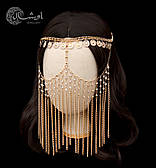 Східна прикраса ланцюгова Маска на обличчя з монетками "Лейла" — золотиста Aushal Jewellery