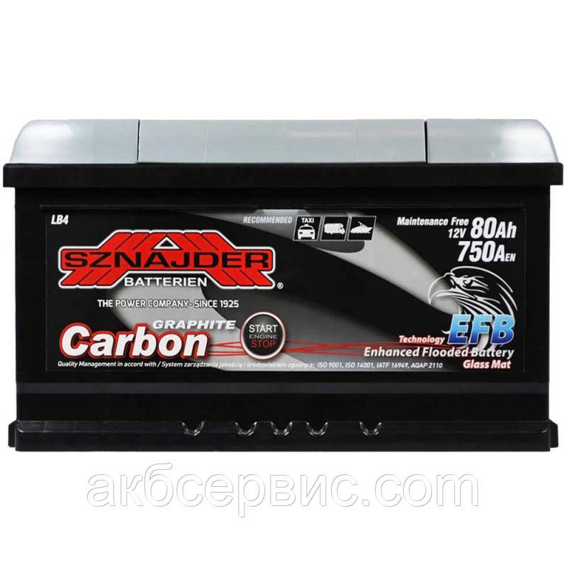 Акумулятор автомобільний SZNAJDER Carbon Start Stop EFB 80 Ah 750А R+ (LB4), фото 1