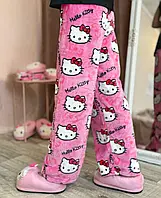 Стильні штани Hello Kitty Рожевого кольору. Плюшеві Штани Хелоу Кітті . Піжамні Штани Hello Kitty
