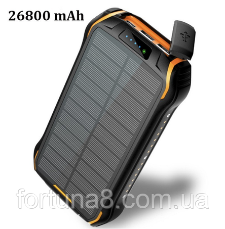 Павербанк Power Bank Solar i26 26800 mAh з сонячною панеллю, фонарик, фото 1