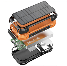 Павербанк Power Bank Solar i26 26800 mAh з сонячною панеллю, фонарик, фото 3