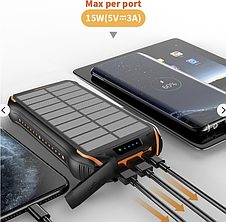 Павербанк Power Bank Solar i26 26800 mAh з сонячною панеллю, фонарик, фото 4