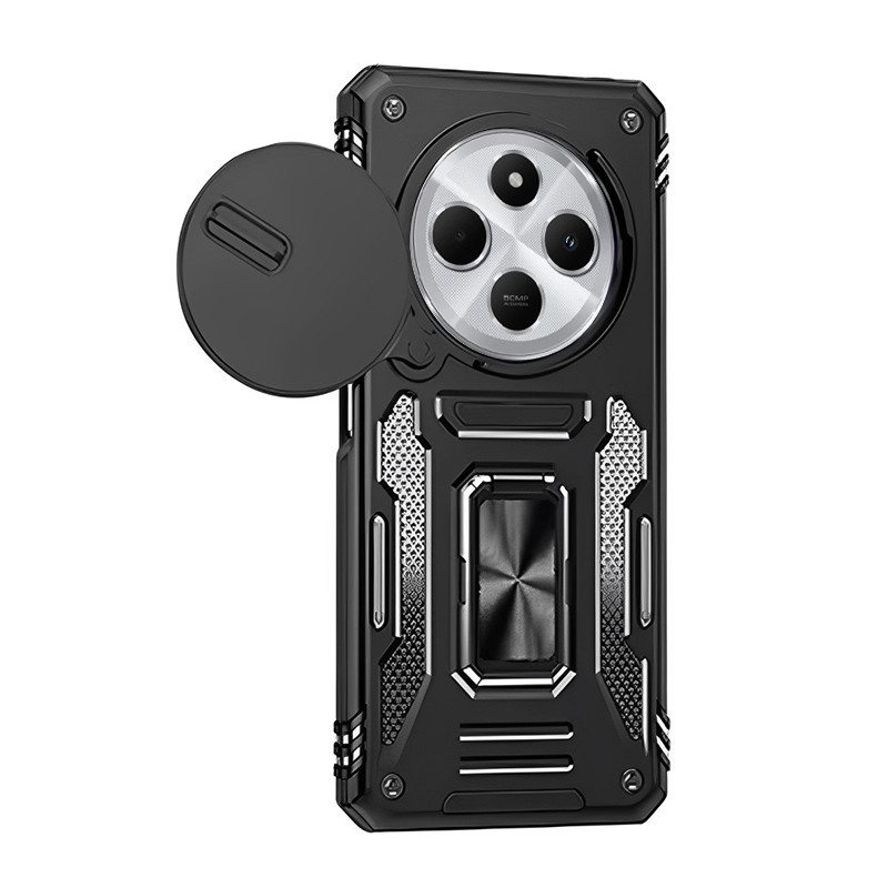Протиударний чохол Camshield Army Ring для Xiaomi Redmi 14C / Poco C75 | Броньований з кільцем-підставкою Чорний / Black, фото 1