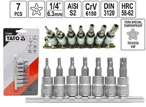 Набір головок торцевих з насадками TORX для TOYOTA і VW YATO 1/4" TS10-TS40 7 шт YT-0461