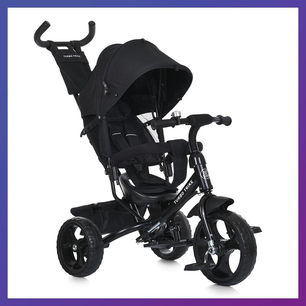 Дитячий триколісний велосипед — коляска Turbo Trike MT 1005-5 з батьківською ручкою Чорний, фото 1