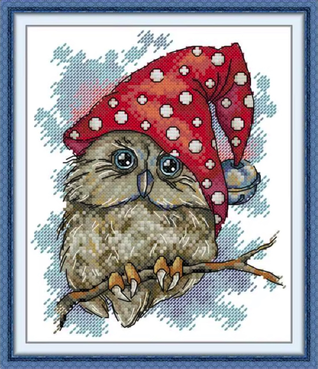 Набір для вишивання за нанесеною на канву схемою “Christmas owls 4”. AIDA 14CT printed , 19*22 см., фото 1