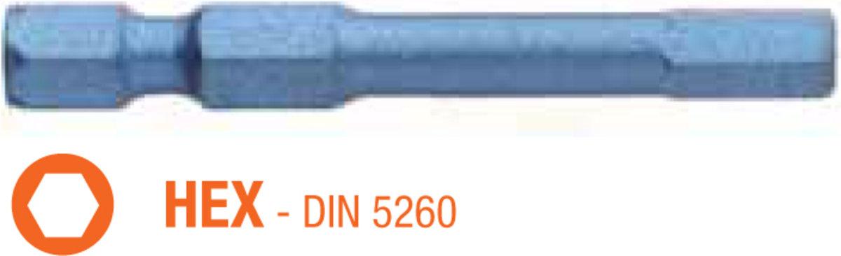 Насадка викруткова ударна USH Blue Shock : HEX 5 x 50 мм шестигранна подовжена, Уп. 5 шт.