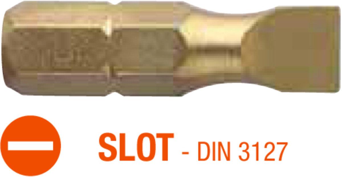 Насадка викруткова USH ISOTIN : шліц SLOT SL5.5х0.8 х 25 мм Torsion титанова Уп. 10 шт.