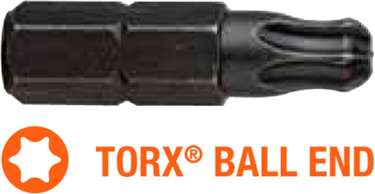 Насадка викруткова USH Industry : TORX T25K x 25 мм BallEnd заокруглена, Уп. 10 шт.