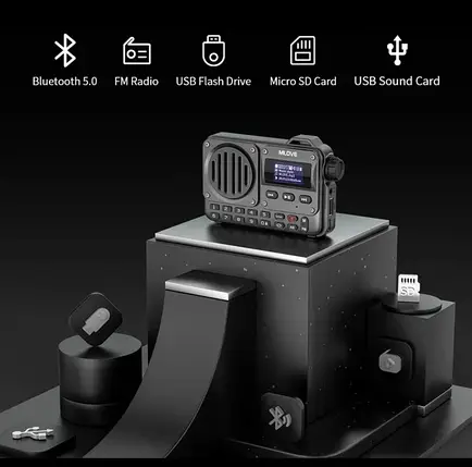 Портативний FM-радіоприймач/Bluetooth-колонка з акумулятором MLOVE цифровий LED-дисплей MP3-плеєр USB-реко, фото 3