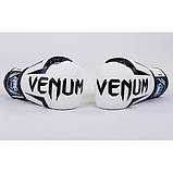 Рукавички боксерські PU на липучці VENUM (BO-5698) 8 унцій Білий, фото 2