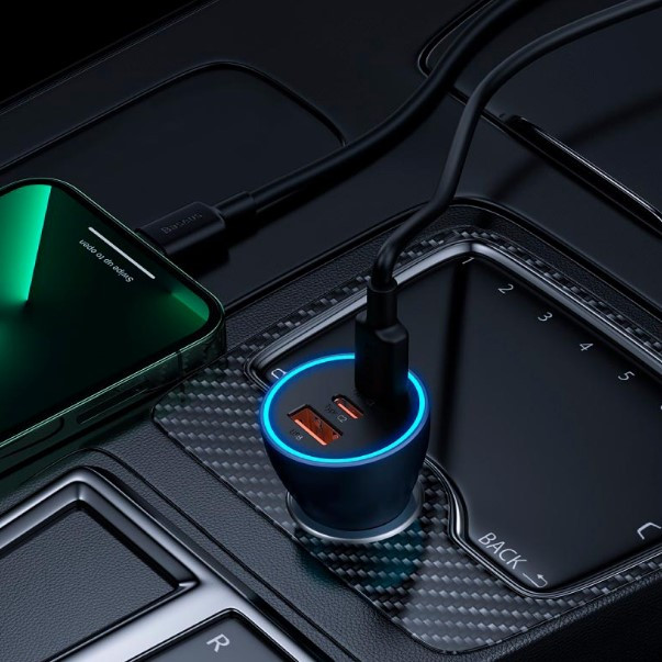 FM модулятор USAMS Dual Ports Digital Display Fast Car Charger US-CC146 C26 |1USB/1Type-C, 3A/95W, QC/PD|, фото 1