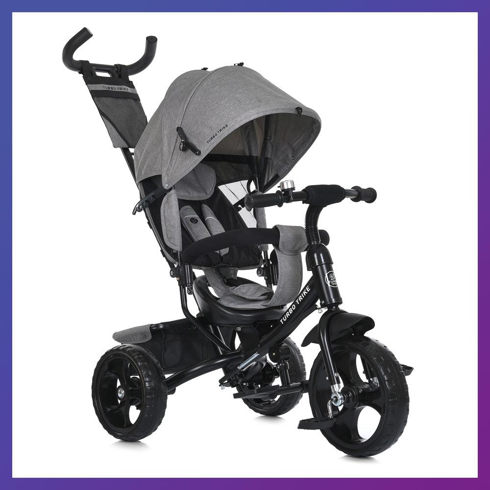 Дитячий триколісний велосипед — коляска Turbo Trike MT 1005-8 з батьківською ручкою Світло-сірий, фото 1