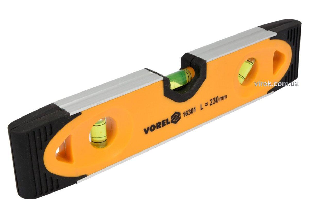 Рівень TORPEDO VOREL : 3 капсули, ударостійкий, пластико-алюмінієвий корпус, магніт, L=230 мм [100], фото 1