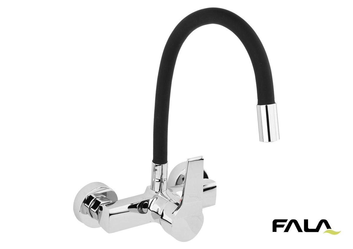 Змішувач води настінний "FLEXIBLE" FALA з гнучкою чорною лійкою [10], фото 1