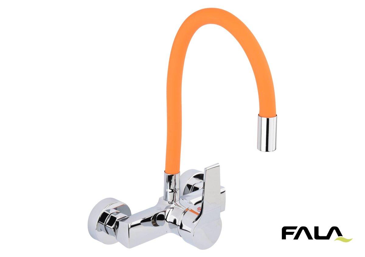 Змішувач води настінний "FLEXIBLE" FALA з гнучкою оранжевою лійкою [10], фото 1