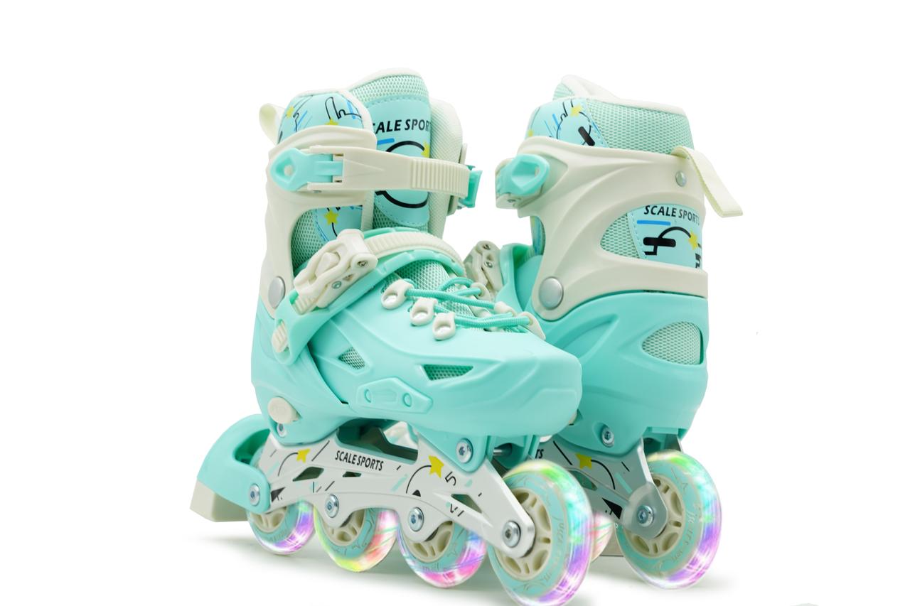 Дитячі ролики з м'якими поліуретановими колесами Scale Sports LF605. М'ятний колір. Розмір 34-38