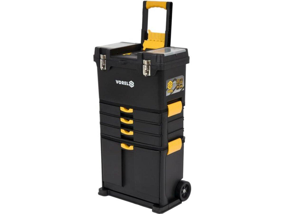 Ящик для інструментів на 2 колесах з ручкою пластиковий VOREL: 3 секції, 45х 28х 82/104 см [1], фото 1