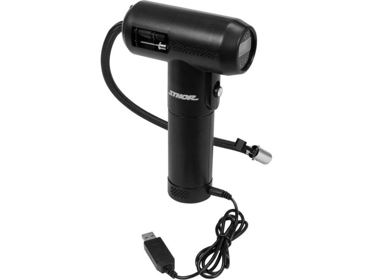 Компресор автомобільний акумулят STHOR Li-Ion 7.4V 2АГод, 25л/хв, тиск- 6.9Bar, шланг 40см заря- USB, фото 1