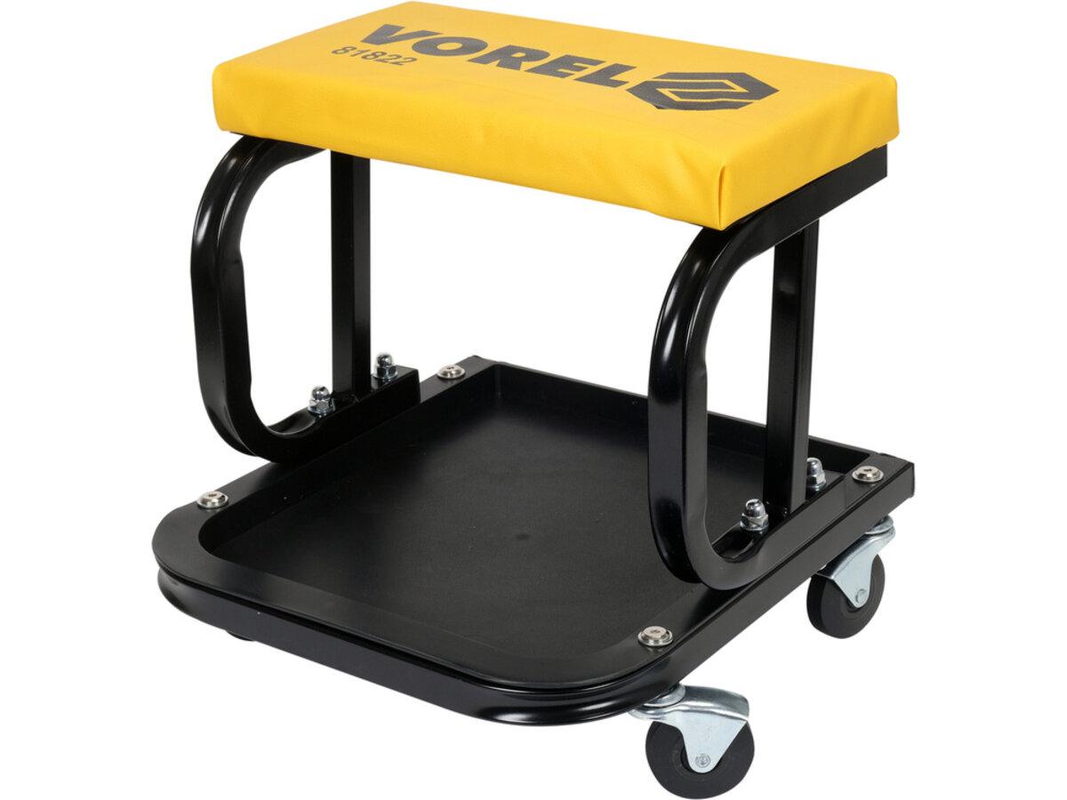 Табурет на 4 колесах VOREL з полкою для інструментів, навантаж.- 115 кг, сідло- 355x 195x 40 мм [5], фото 1