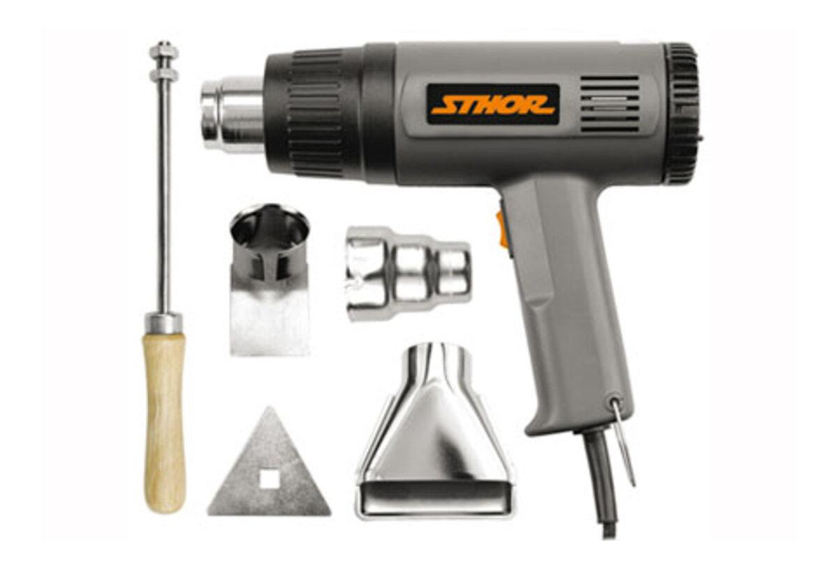 Фен технічний мережевий- 230 В STHOR: 1/1.5 кВт, 2 темпер. режими-300/ 500 °C, 4 сопла і скребок [5], фото 1