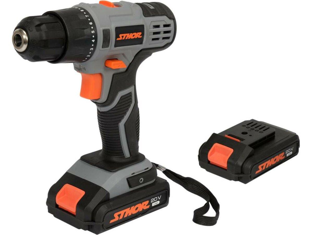 Шуруповерт акумуляторний STHOR: 20V Li-Ion. 2 акумул по 2 АГод, КМ- 26Nm, патрон до Ø 0,8-10 мм [4], фото 1