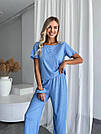 Піжама жіноча РУБЧИК ТРИКОТАЖНИЙ ШТАНЦІ+ФУТБОЛКА+РЕЗИНКА СИНІЙ/БЛАКИТНИЙ, фото 5