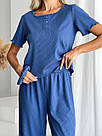 Піжама жіноча РУБЧИК ТРИКОТАЖНИЙ ШТАНЦІ+ФУТБОЛКА+РЕЗИНКА СИНІЙ/БЛАКИТНИЙ, фото 3