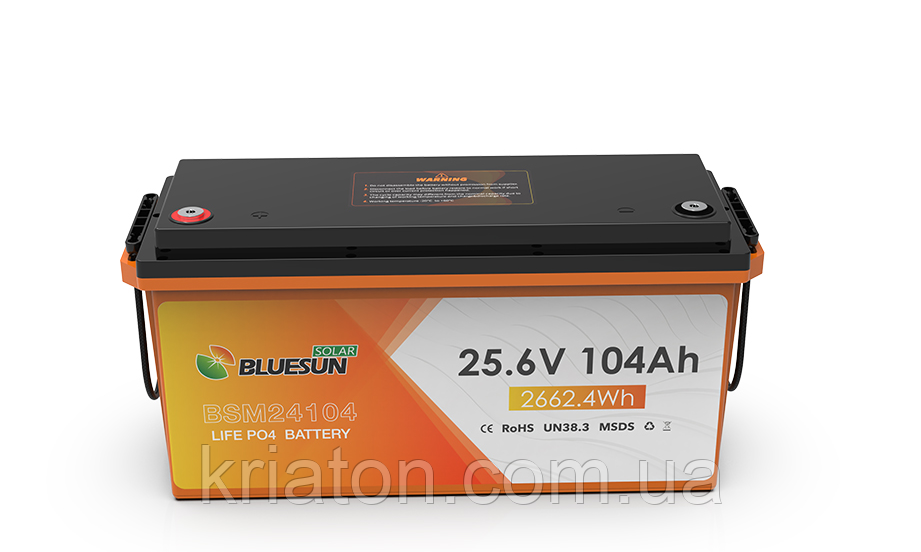 Акумулятор LiFePO4 24V 25.6V 104Ah 2,66 kWh 6000 Cycles Life Lithium Iron Battery