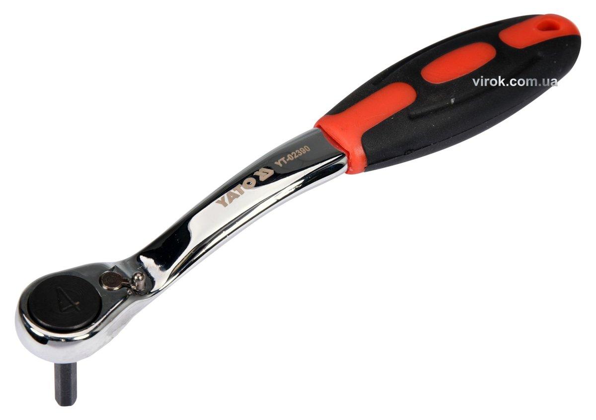 Тріщатка з шестигранником, вигнута YATO: HEX4, HRC 42-48, 72T, Cr-V, з прогумованою ручкою (DW), фото 1