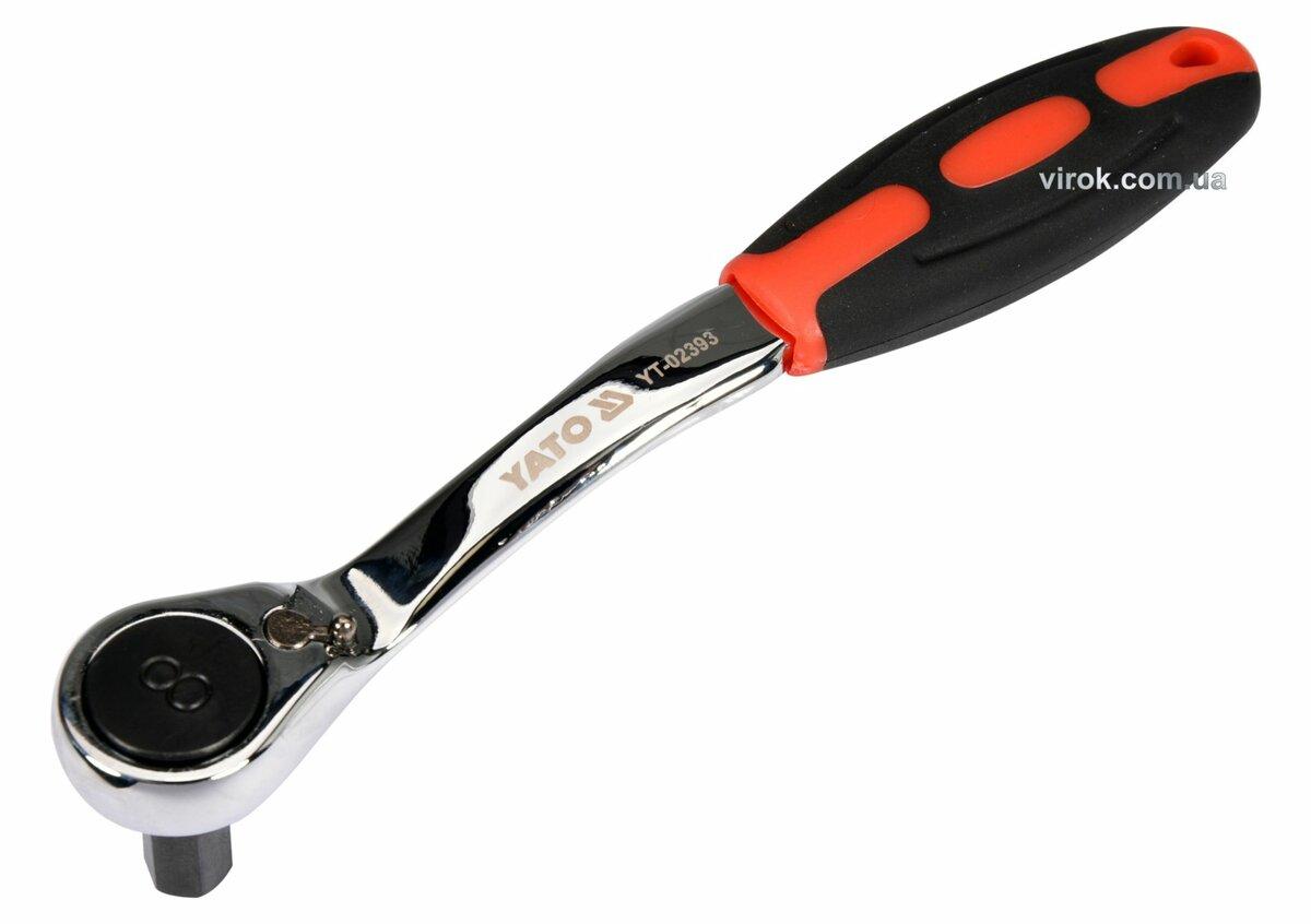 Тріщатка з шестигранником, вигнута YATO: HEX8, HRC 42-48, 72T, Cr-V, з прогумованою ручкою (DW), фото 1