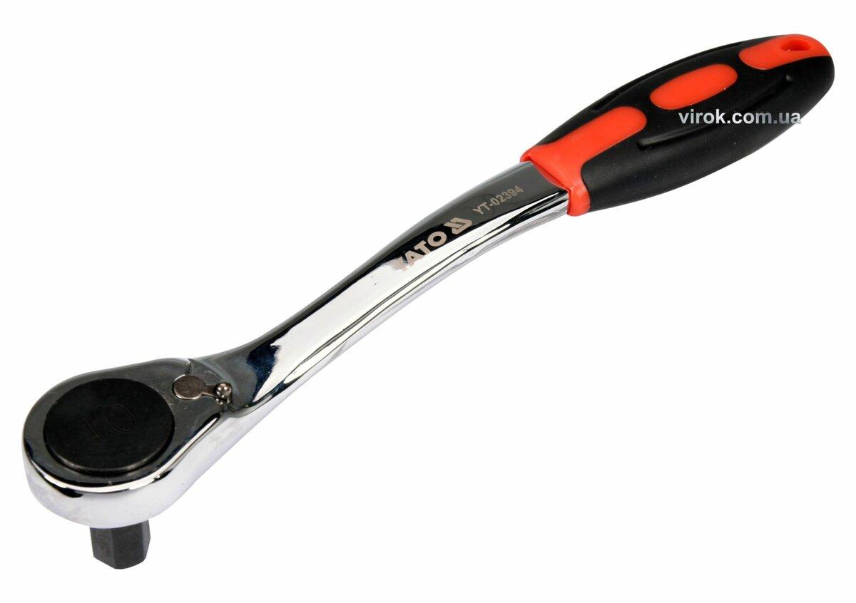 Тріщатка з шестигранником, вигнута YATO: HEX10, HRC 42-48, 72T, Cr-V, з прогумованою ручкою (DW), фото 1