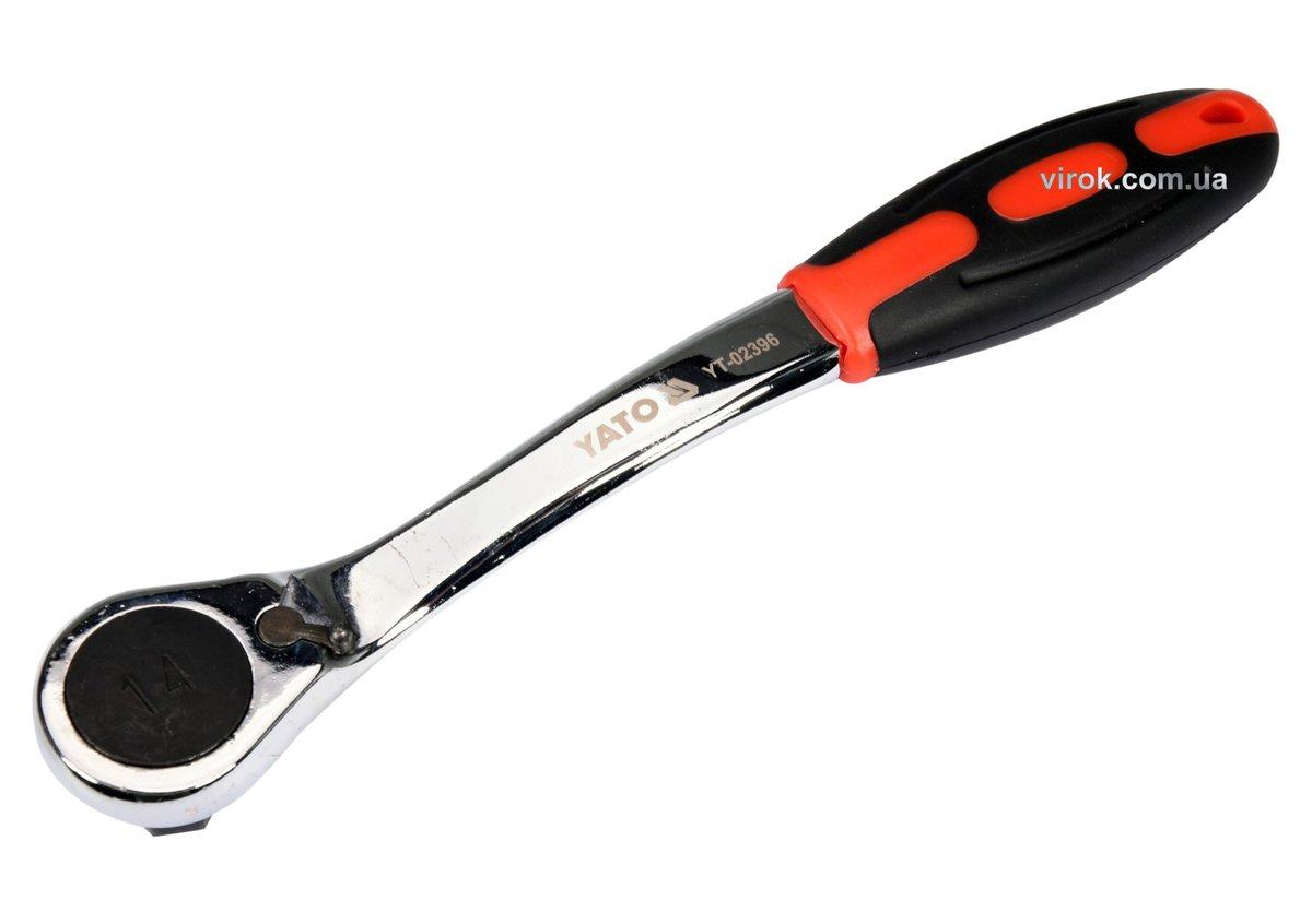 Тріщатка з шестигранником, вигнута YATO: HEX14, HRC 42-48, 72T, Cr-V, з прогумованою ручкою (DW), фото 1