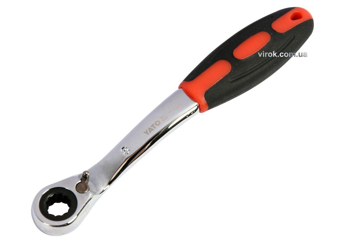 Ключ накидний, вигнутий з тріщаткою YATO: М8, HRC 42-48, Cr-V, з прогумов. ергономічною ручкою [10], фото 1