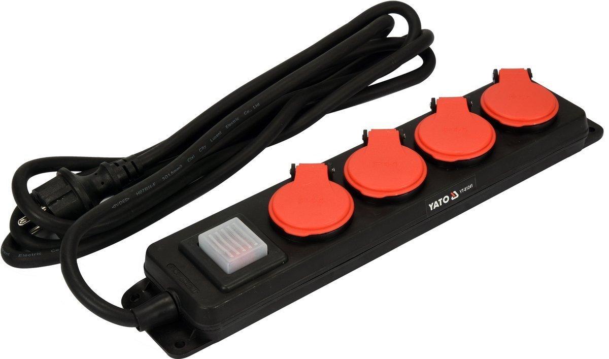 Подовжувач ел.-мережевий YATO: l=3м, колодка з 4 гніздами і вмик, 3-жильний S=1,5 мм², з заземл [10], фото 1