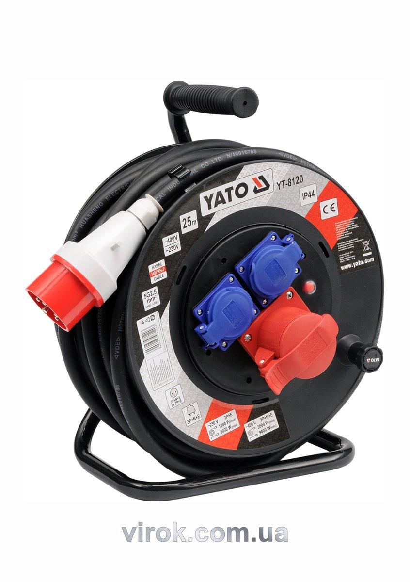 Подовжувач мережевий YATO на котушці : L= 25 м. 5-жильний S=2,5 мм² [1], фото 1