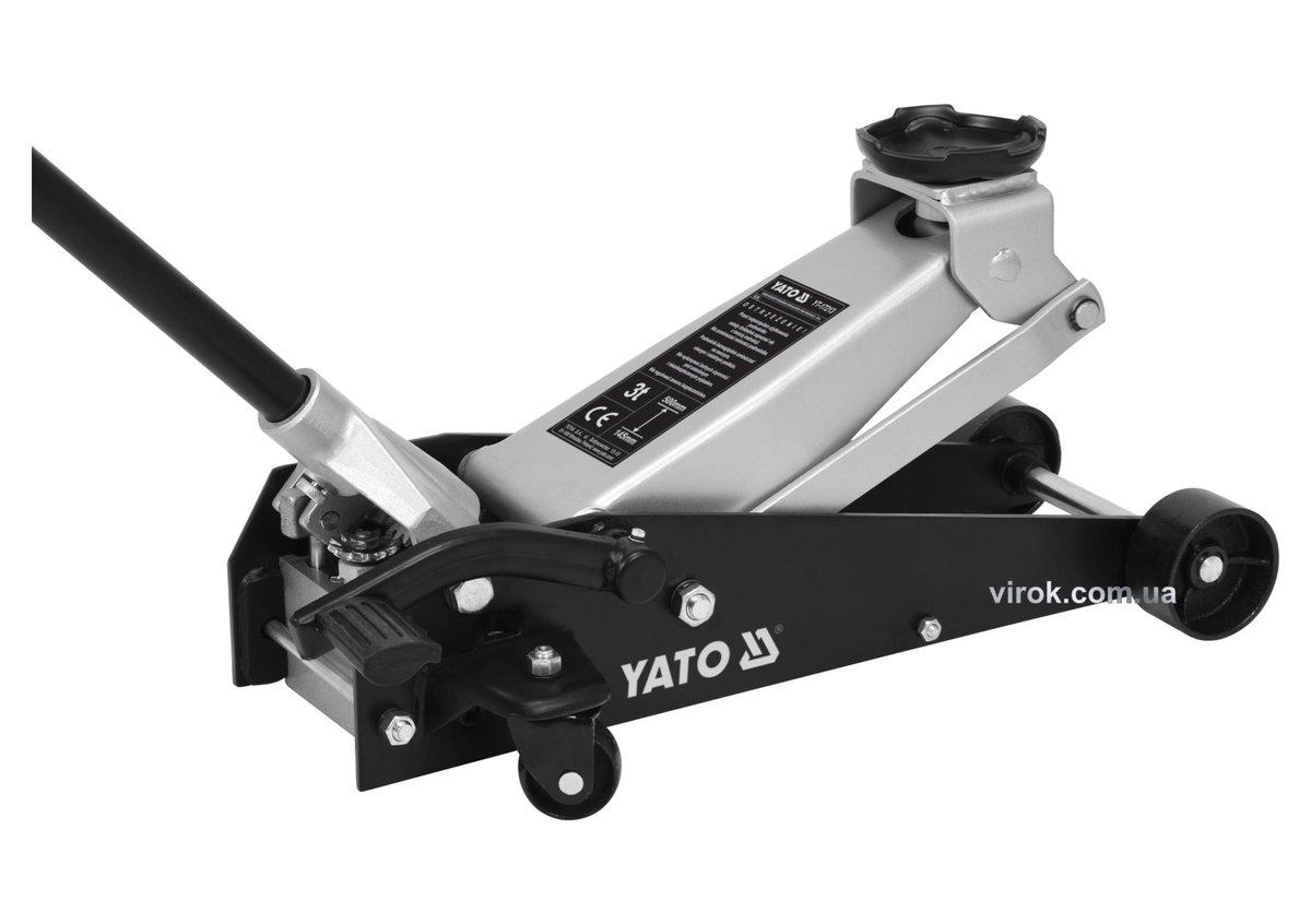 Домкрат гідравлічний підкатний низькопрофільний з важелем швидкого підйому YATO: 3 т, H= 145- 500 мм, фото 1