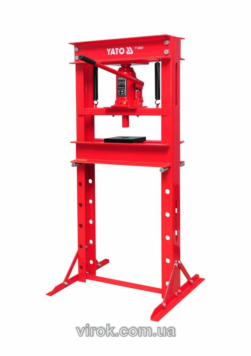 Прес гідравлічний рамний YATO; навантаж.- 20 т, роб. зона- 0-695 мм, ширина рами- 490 мм [1], фото 1