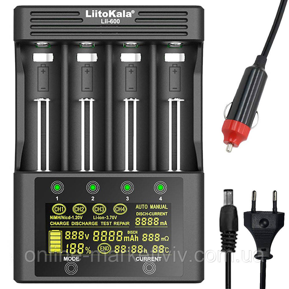 Універсальний зарядний пристрій 4 канали, Ni-Mh/Li-ion, 220V/12V, LiitoKala Lii-600 / Зарядка для батарейок