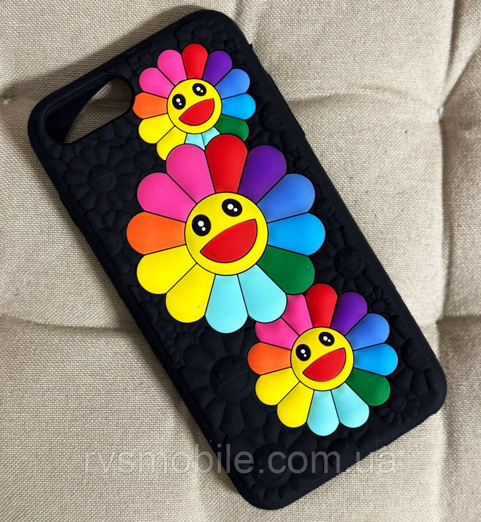 Силіконовий чохол для iPhone 8 Plus / 7 Plus - Ромашки, Чорний