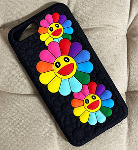 Силіконовий чохол для iPhone 8 Plus / 7 Plus - Ромашки, Чорний