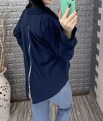 Темно-синя сорочка з блискавкою на спині,РОЗМІР ТІЛЬКИ 48