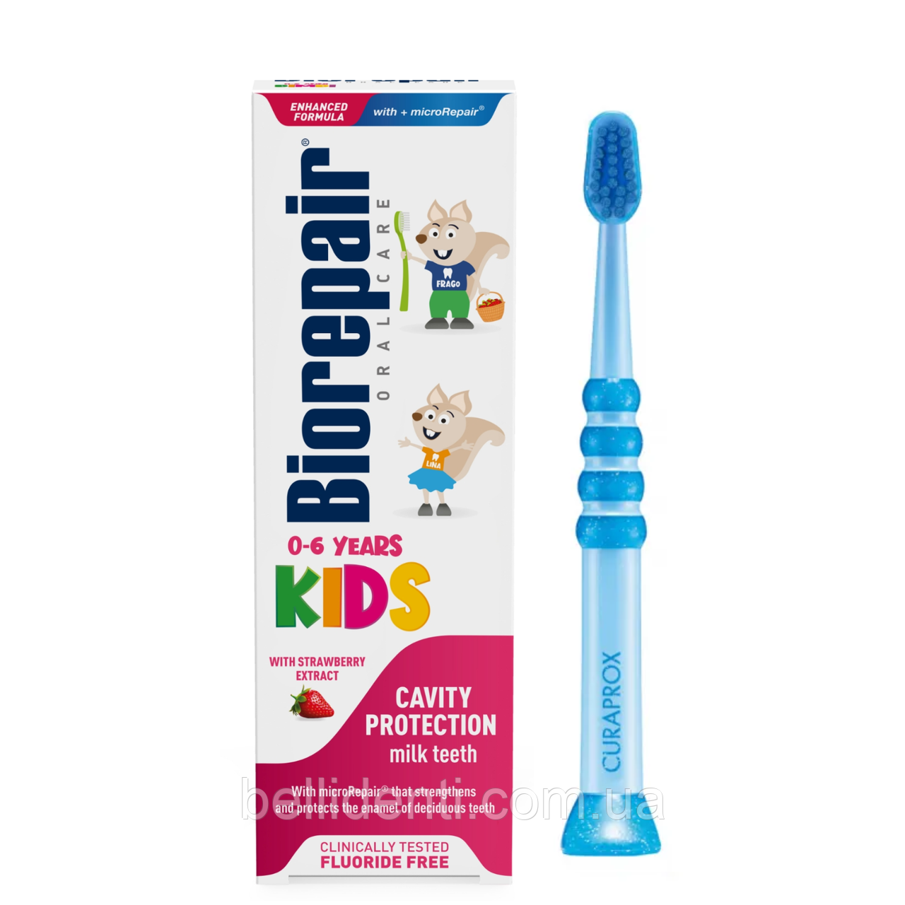 Набір Biorepair Kids Curaprox Baby Curakid від 0 до 4 років (паста 50 мл полуниця+зубна щітка синя)