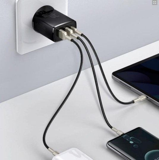 Мережевий зарядний пристрій Baseus Compact Quick Charger 30W QC+ PD (1Type-C + 2USB) black