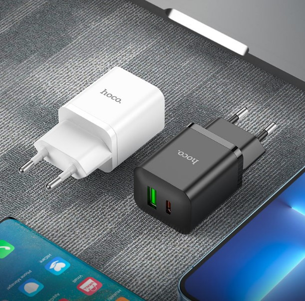Мережевий зарядний пристрій Hoco N28 1PD+1USB 20W Type-C to Type-C White, Білий