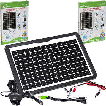 Портативна сонячна панель 15W/12W--6V/9V/16V USB, набір перехідників + дроти АКБ, розмір 36х25см