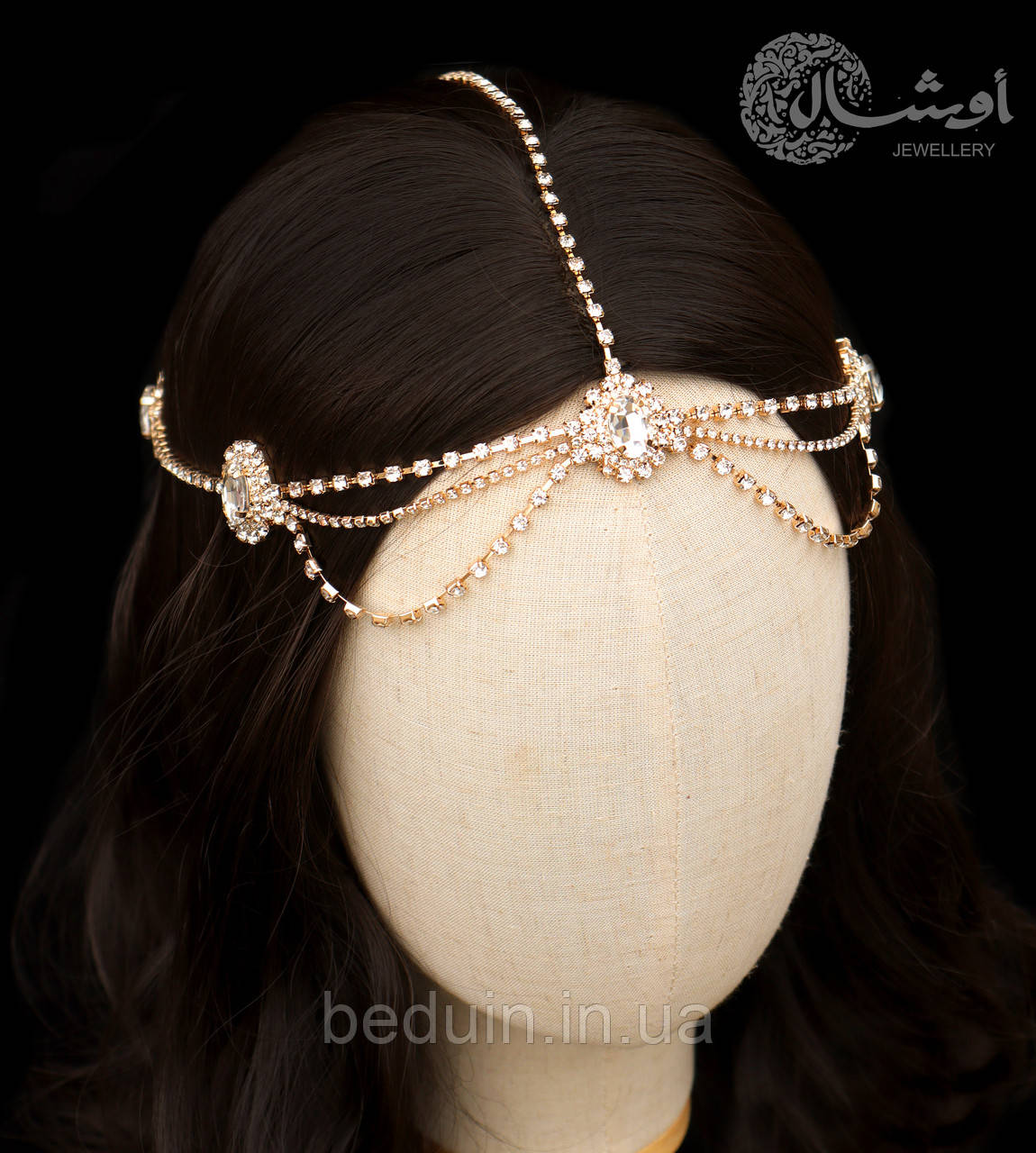 Роскошная тиара, украшение на голову из страз "Хеопса" диадема - золотистая Aushal Jewellery