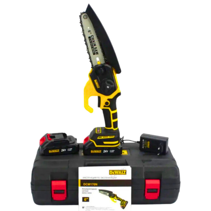 Акумуляторна пила з безключовою натяжкою ланцюга DeWalt Міні пила акумуляторна 24V 5AH Пила шина 15см Девольт