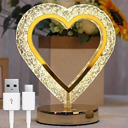 Настільна лампа-нічник "Серце" 19,5х11,5см, від USB, AT-073D / Світильник нічник на акумуляторі